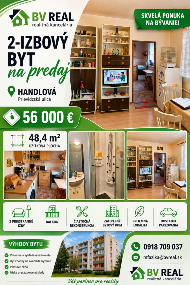 BV REAL Na predaj 2 izbový byt Handlová FM2483