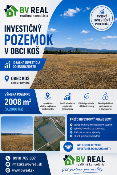 BV REAL Na predaj investičný pozemok obec Koš FM2510