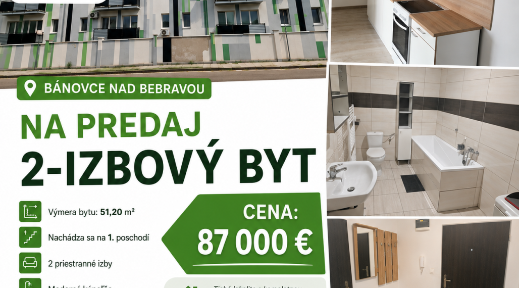 BV REAL Na predaj 2 izbový byt Bánovce nad Bebravou FM2512