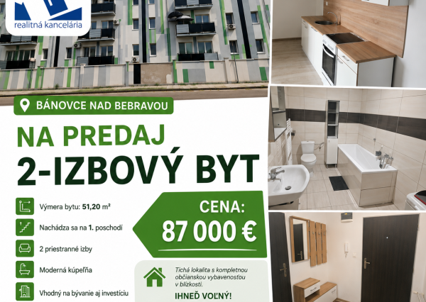 BV REAL Na predaj 2 izbový byt Bánovce nad Bebravou FM2512